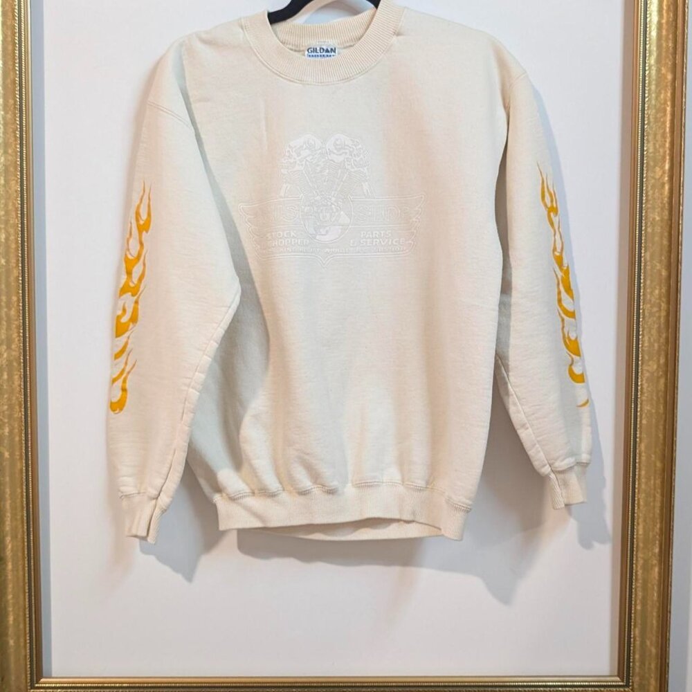 Cream Engine Crewneck Flames on sleeves